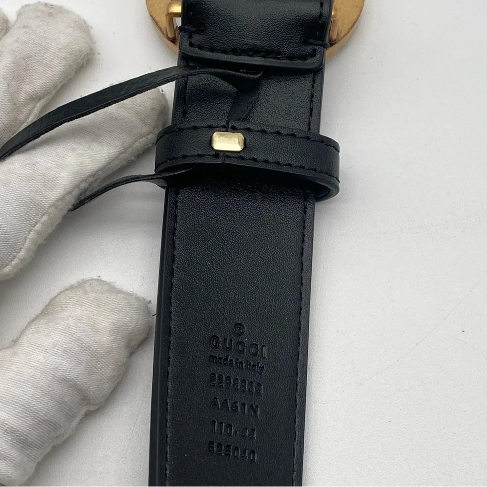 Gucci Black Leather Rhinestone Crystal GG Marmont Buckle Belt 110 XL W/ Box - Picture 13 of 14